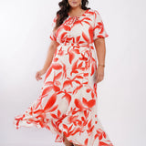 Vestido Longo Crepe Com Faixa Vermelho