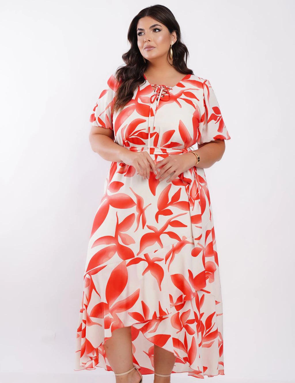 Vestido Longo Crepe Com Faixa Vermelho