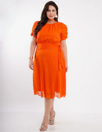 Vestido Midi Chiffon Textura Com Lurex Laranja