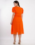 Vestido Midi Chiffon Textura Com Lurex Laranja
