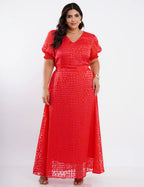 Vestido Longo Crepe Com Textura Coral