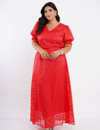 Vestido Longo Crepe Com Textura Coral