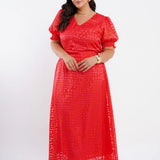 Vestido Longo Crepe Com Textura Coral