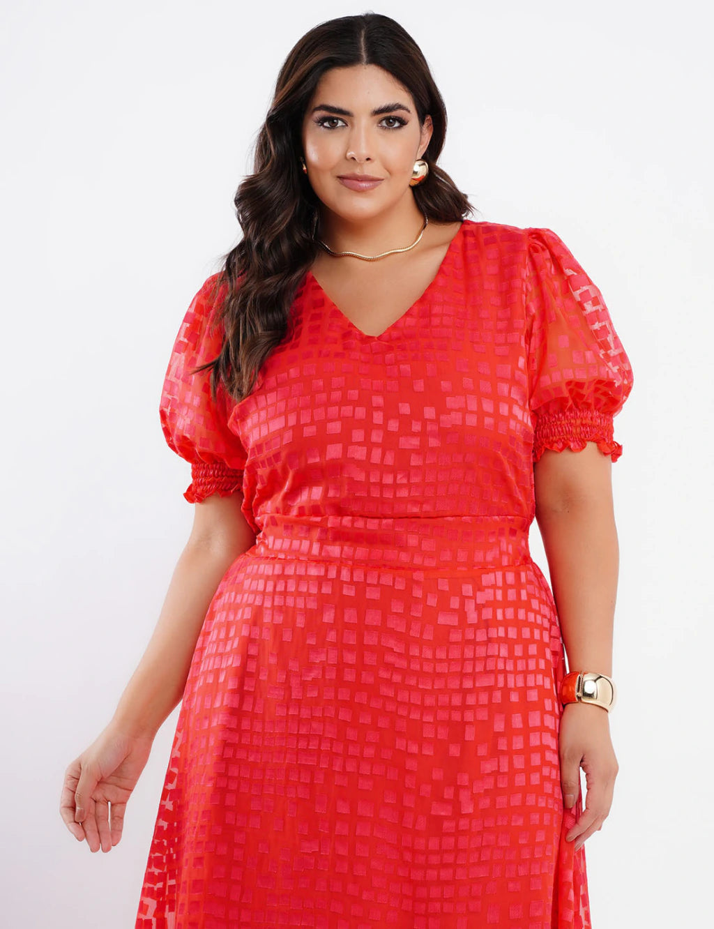 Vestido Longo Crepe Com Textura Coral