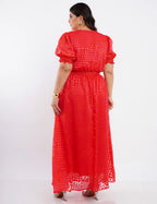 Vestido Longo Crepe Com Textura Coral