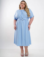 Vestido Midi Crepe Com Argola Cintura Azul
