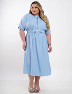 Vestido Midi Crepe Com Argola Cintura Azul