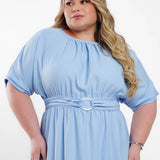 Vestido Midi Crepe Com Argola Cintura Azul
