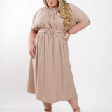 Vestido Midi Crepe Com Argola Cintura Bege