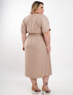 Vestido Midi Crepe Com Argola Cintura Bege