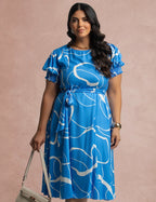 Vestido Midi Viscose Twill Com Cinto Azul