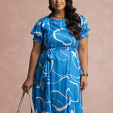 Vestido Midi Viscose Twill Com Cinto Azul