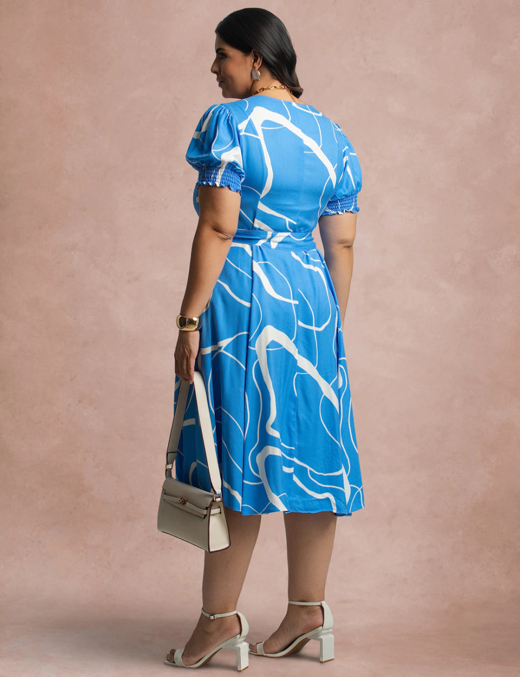 Vestido Midi Viscose Twill Com Cinto Azul