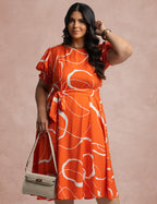 Vestido Midi Viscose Twill Com Cinto Laranja