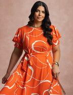Vestido Midi Viscose Twill Com Cinto Laranja