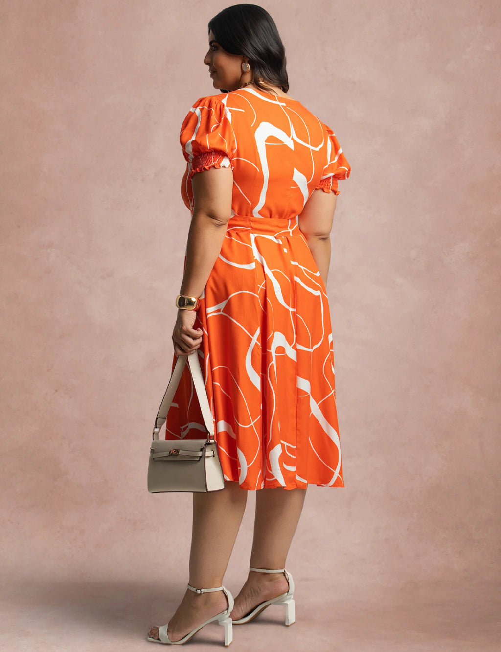 Vestido Midi Viscose Twill Com Cinto Laranja