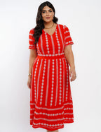 Vestido Midi Algodão Bordado Vermelho