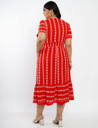 Vestido Midi Algodão Bordado Vermelho