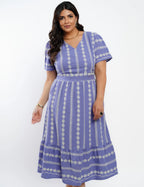Vestido Midi Algodão Bordado Lilás