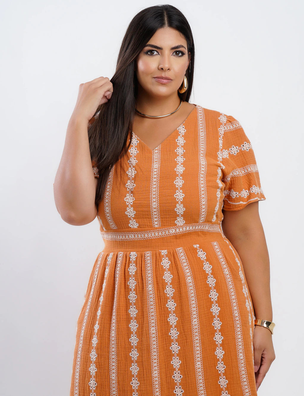 Vestido Midi Algodão Bordado Terra