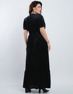 Vestido Longo Veludo Com Cinto Preto