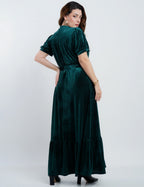 Vestido Longo Veludo Com Cinto Verde