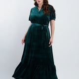 Vestido Longo Veludo Com Cinto Verde