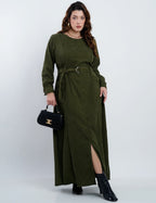 Vestido Longo Veludo Com Bolsos Musgo