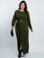 Vestido Longo Veludo Com Bolsos Musgo