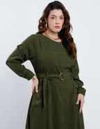Vestido Longo Veludo Com Bolsos Musgo
