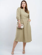 Vestido Midi Crepe Encorpado Com Nervuras verde