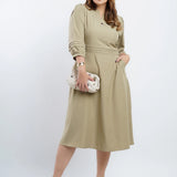 Vestido Midi Crepe Encorpado Com Nervuras verde