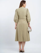 Vestido Midi Crepe Encorpado Com Nervuras verde