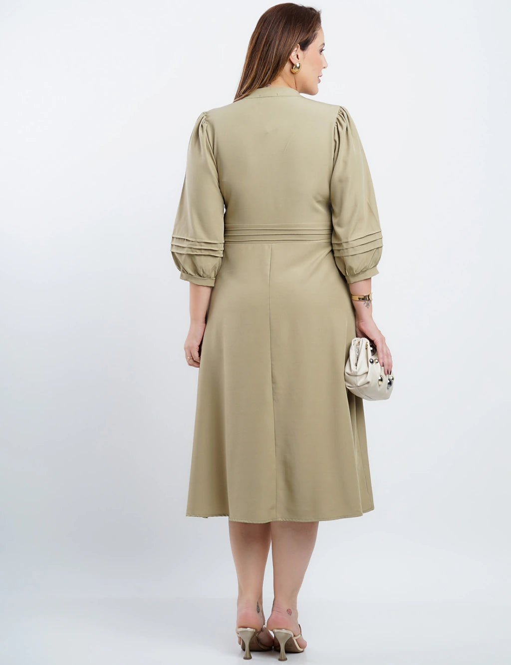 Vestido Midi Crepe Encorpado Com Nervuras verde