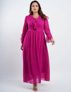 Vestido Longo Chiffon Com Babado Pink