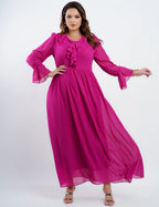 Vestido Longo Chiffon Com Babado Pink