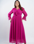 Vestido Longo Chiffon Com Babado Pink
