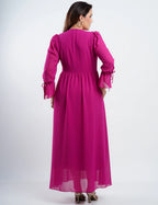 Vestido Longo Chiffon Com Babado Pink