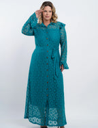 Vestido Longo Renda Chemise Com Cinto Petroléo