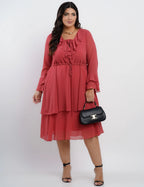 Vestido Curto Chiffon Com Babado Rosé
