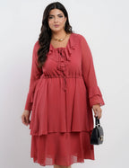 Vestido Curto Chiffon Com Babado Rosé