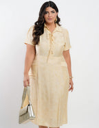 Vestido Midi Viscose Com Textura Bolso Amarelo