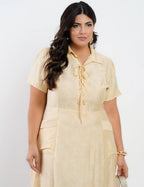 Vestido Midi Viscose Com Textura Bolso Amarelo