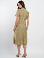 Vestido Midi Viscose Com Textura Bolso Musgo