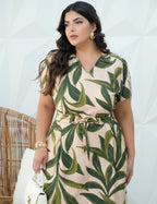 Vestido Midi Crepe Viscose Encorpado Estampado Verde