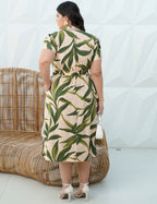 Vestido Midi Crepe Viscose Encorpado Estampado Verde