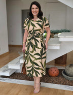 Vestido Midi Crepe Viscose Encorpado Estampado Verde