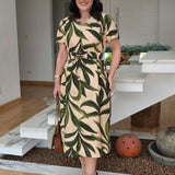 Vestido Midi Crepe Viscose Encorpado Estampado Verde