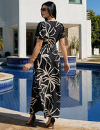 Vestido Longo Crepe Encorpado Estampado Com Cinto Preto