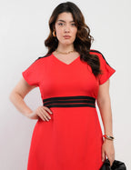 Vestido Longo Crepe Twil Detalhe Preto Pala Vermelho